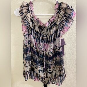 NWT Hale Bob Pink &‎ Black Off-Shoulder Top - Size Small